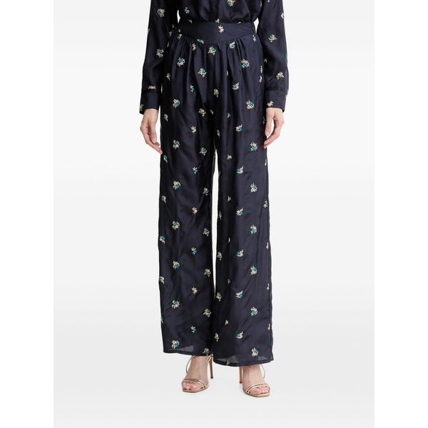 フォルテ フォルテ レディース カジュアルパンツ ボトムス Floral-embroidered trousers Blue｜asty