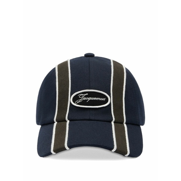 ジャクエムス メンズ 帽子 アクセサリー La casquette aero striped logo-patch cap Blue|asty