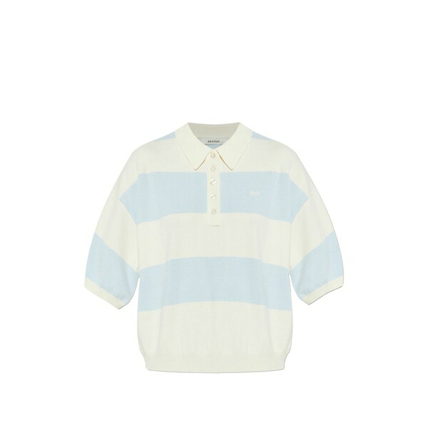 ゲタス レディース ポロシャツ トップス Maia striped button knitwear Neutrals|asty