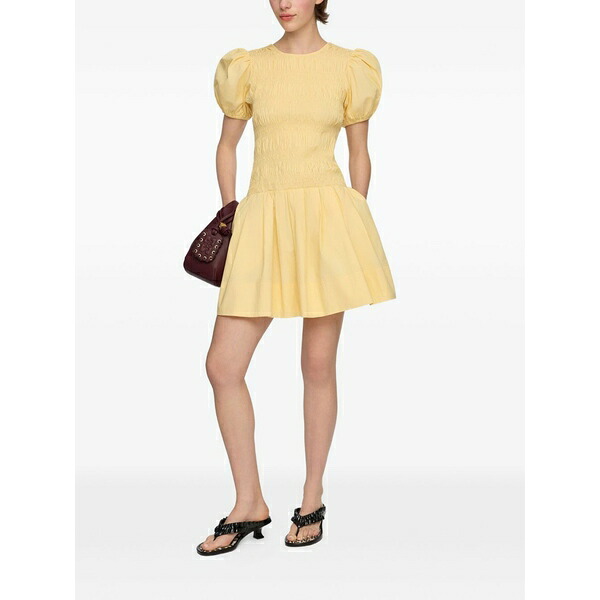 ガニー レディース ワンピース トップス Shirred-effect puff-sleeve mini dress Yellow｜asty
