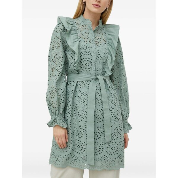 ブルンスバザー レディース ワンピース トップス Eyelet-embroidered ruffle mini dress Green|asty