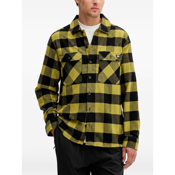 ディッキーズ メンズ シャツ トップス Check-pattern chest-pocket shirt Green｜asty