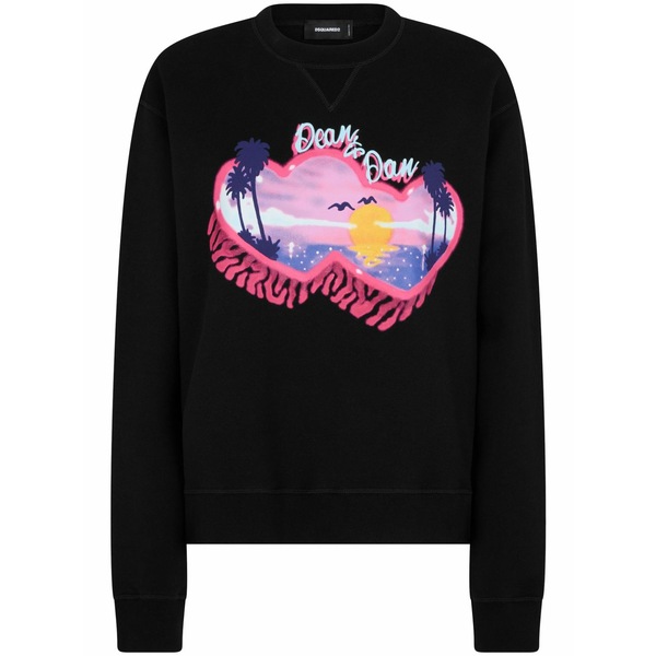 ディースクエアード レディース ニット&セーター アウター Graphic-print cotton sweatshirt Black｜asty