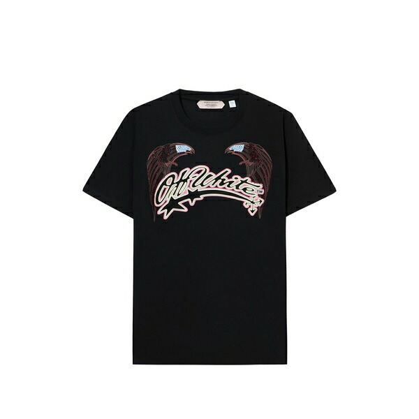 オフホワイト メンズ Tシャツ トップス Swarovski crystal-embellished graphic-print t-shirt Black|asty