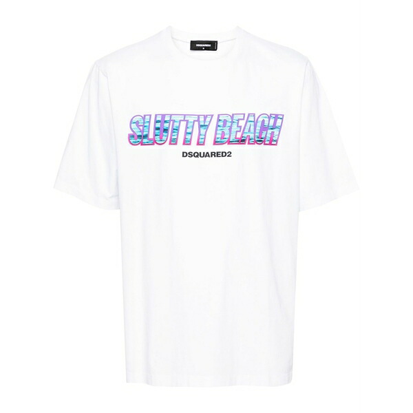 ディースクエアード メンズ Tシャツ トップス Graphic-print cotton t-shirt White｜asty