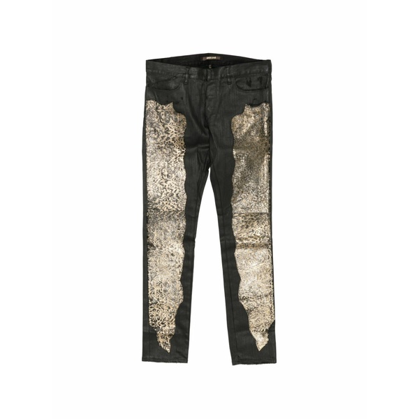 ロベルトカヴァリ メンズ カジュアルパンツ ボトムス Leopard-print metallic-effect jeans Black｜asty