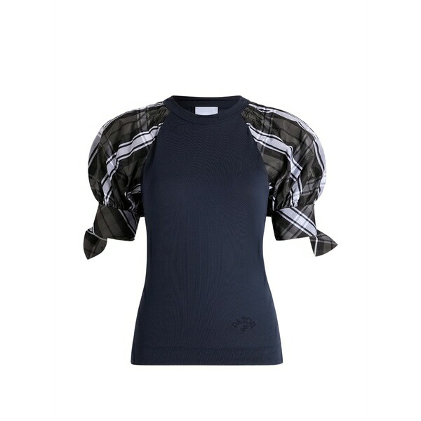 ジャンパトゥ レディース Tシャツ トップス Check-print tie-sleeve t-shirt Blue|asty