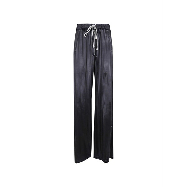 リックオウエンス メンズ カジュアルパンツ ボトムス Coated drawstring wide-leg trousers Black｜asty