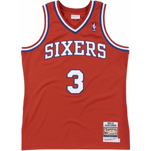 ミッチェル&ネス メンズ カットソー トップス Authentic 76ers 02-03 allen iverson "victory red" jersey Red｜asty