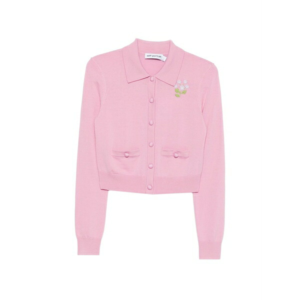セルフ・ポートレイト レディース カーディガン アウター Floral-embroidered cardigan Pink｜asty