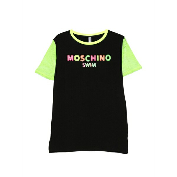 モスキーノ レディース Tシャツ トップス Mesh-sleeve logo-print t-shirt Black|asty