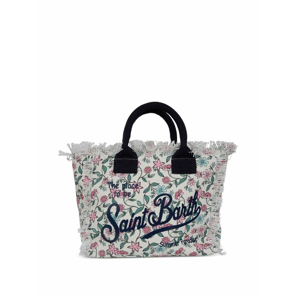 エムシーツーセイントバース レディース トートバッグ バッグ Floral-print frayed-edge tote bag White|asty