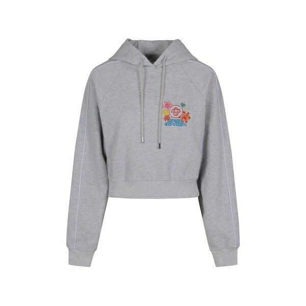 カサブランカ レディース パーカー・スウェットシャツ アウター Embroidered-detail cropped cotton hoodie Grey|asty