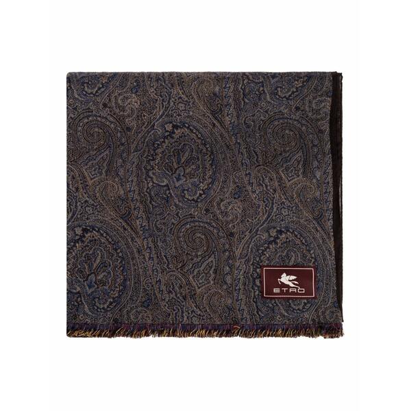 エトロ メンズ マフラー・ストール・スカーフ アクセサリー Paisley-pattern fringed scarf Grey|asty