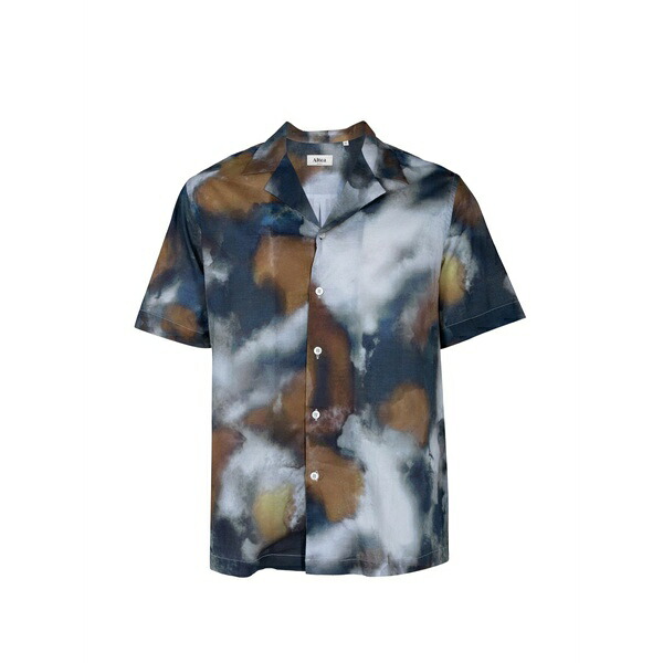 アルテア メンズ シャツ トップス Abstract-print short-sleeves shirt Blue｜asty