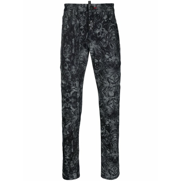 フィリッププレイン メンズ デニムパンツ ボトムス Mid-rise tapered-leg jeans Black｜asty