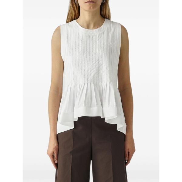 メイメイジェイ レディース シャツ トップス Pleated peplum top White｜asty