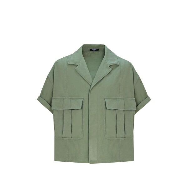 バルマン メンズ シャツ トップス Utility-pockets short-sleeve shirt Green|asty