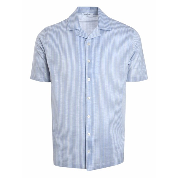 グランサッソ メンズ シャツ トップス Striped short-sleeve shirt Blue|asty