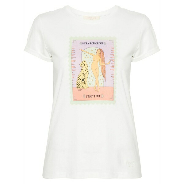 ツインセット レディース Tシャツ トップス Logo-embroidered cotton t-shirt White｜asty 27,820円