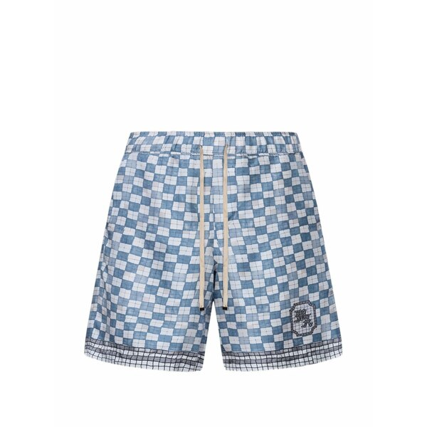アミリ メンズ カジュアルパンツ ボトムス Checkered logo shorts Blue|asty