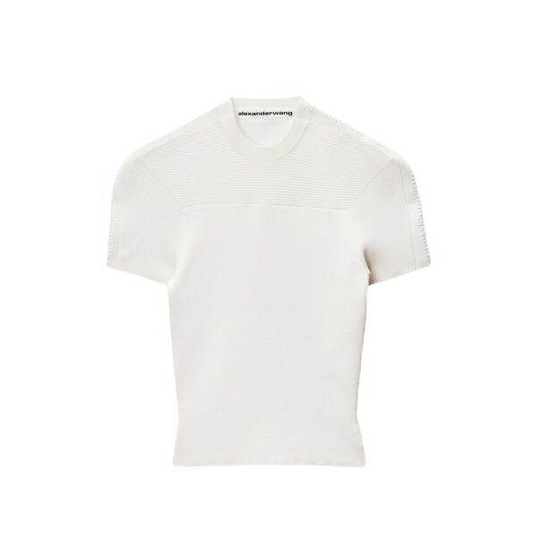 アレキサンダーワン レディース Tシャツ トップス Debossed-logo ribbed t-shirt White|asty