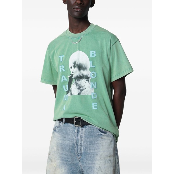 ダガー メンズ Tシャツ トップス Trauma blonde print-detail t-shirt Green｜asty
