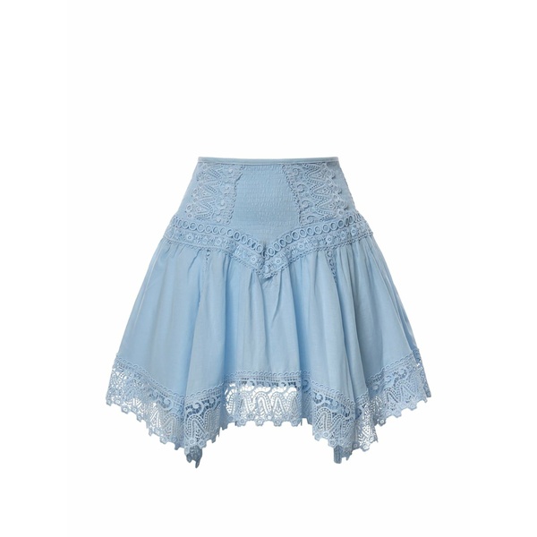 チャロ ルイス イビザ レディース スカート ボトムス Tal&pound;a guipure lace-trim shirred mini skirt Blue｜asty