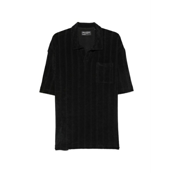 マルコポーロ メンズ Tシャツ トップス Striped terry polo shirt Black|asty