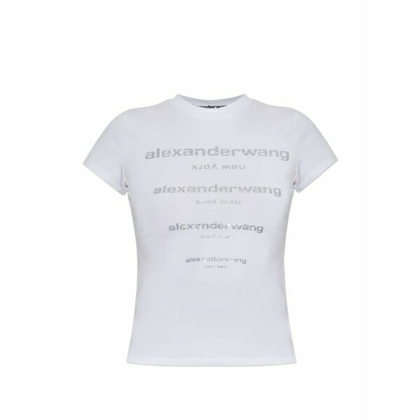 アレキサンダーワン レディース Tシャツ トップス Hotfix-logo t-shirt White|asty