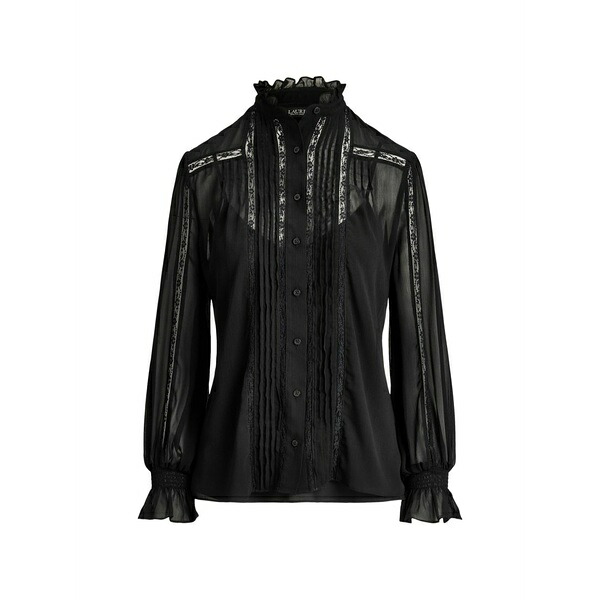 ラルフローレン レディース シャツ トップス Lace-trim pintucked blouse Black|asty