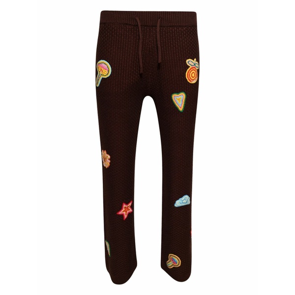 カサブランカ メンズ カジュアルパンツ ボトムス Patch-detailed crochet trousers Brown｜asty
