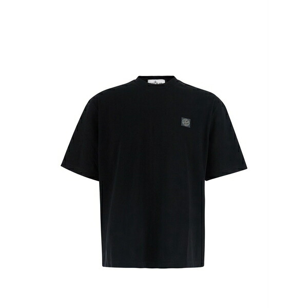 ストーンアイランド メンズ Tシャツ トップス Logo-patch relaxed fit t-shirt Black｜asty
