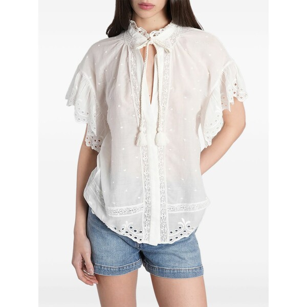 アリス アンド オリビア レディース シャツ トップス Julius broderie-anglaise ruffled blouse White｜asty