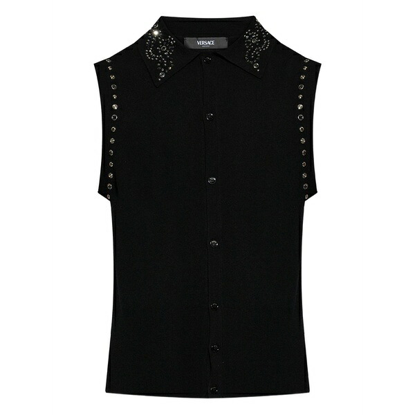 ヴェルサーチ メンズ カットソー トップス Embellished collar sleeveless vest Black｜asty