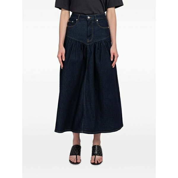 ガニー レディース スカート ボトムス Mid gathered denim skirt Blue｜asty