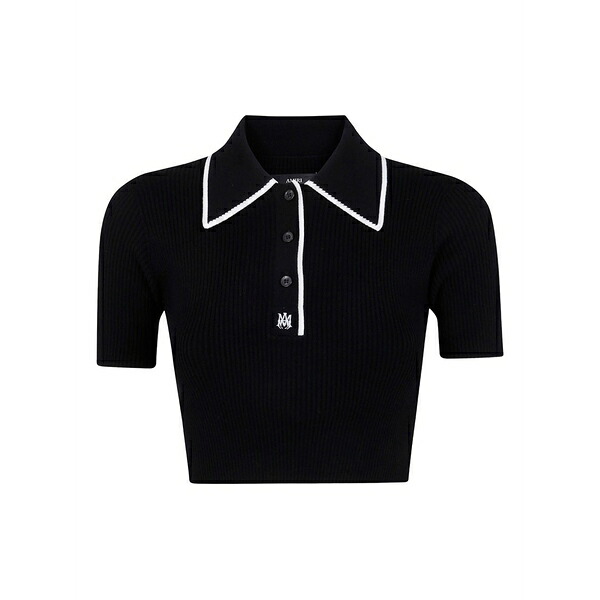アミリ レディース スポーツシャツ トップス Embroidered ribbed-knit polo top Black