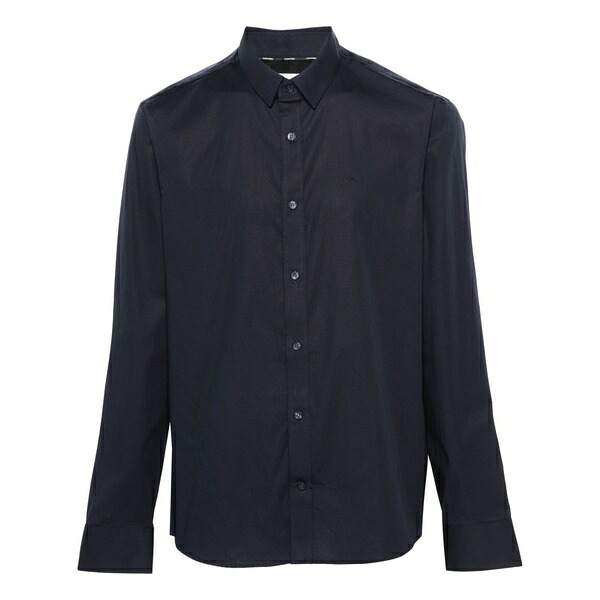 カルバンクライン メンズ シャツ トップス Monogram-embroidered cotton shirt Blue