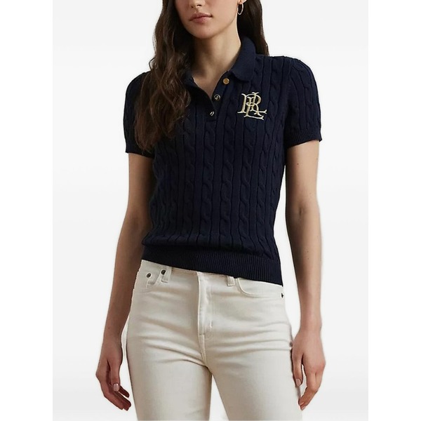 ラルフローレン レディース スポーツシャツ トップス Cable knit embroidered polo top Blue