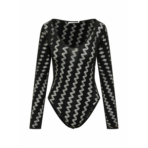 イロ レディース Tシャツ トップス Zigzag v-neck body Black|asty