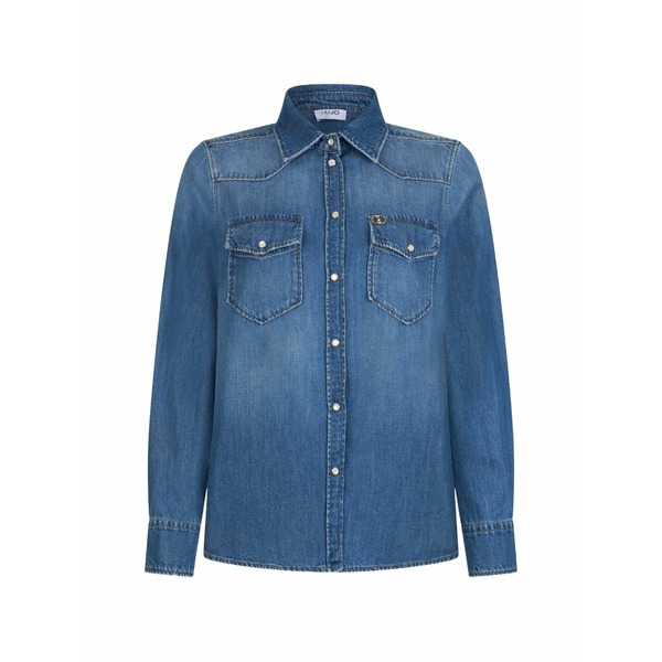 リュージョー レディース シャツ トップス Denim wash shirt Blue|asty