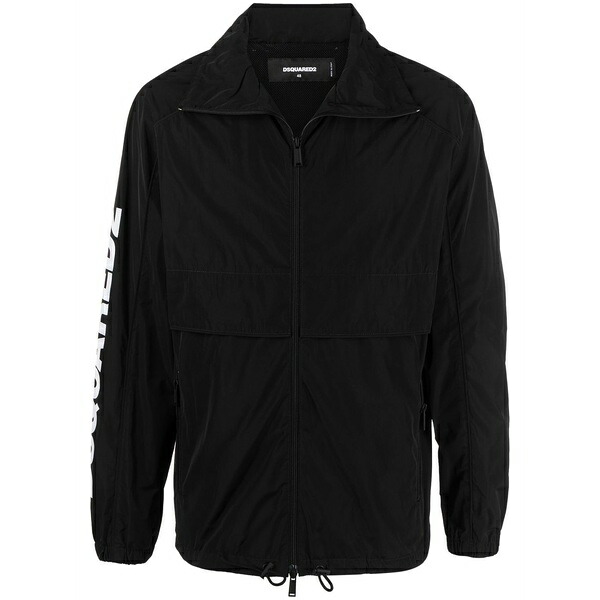 ディースクエアード メンズ コート アウター Logo-print zippered coat Black｜asty