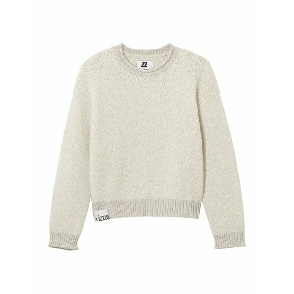 イズエ レディース 編み物\u0026ティーシャツ アウター Ribbed-cuff crew-neck sweater Neutrals