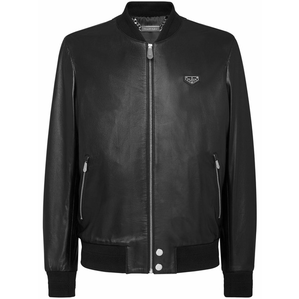 フィリップ飾り気のない メンズ 上衣＆上衣 アウター Leather bomber jacket Black