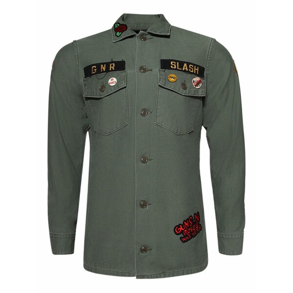 お手伝いさん ウォーン メンズ プルオーバー トップス Guns n roses-appliqu￡ shirt Green