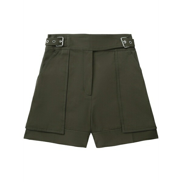 スリーワンフィリップリム レディース 心地よいズボン下 ボトムス Belted-waist cotton shorts Green