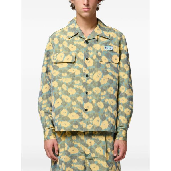 マルニ メンズ プルオーバー トップス Floral-print logo-patch shirt Blue