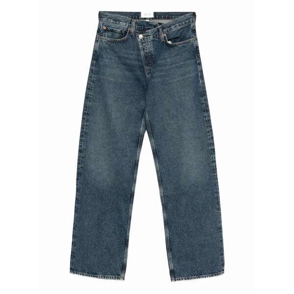 アゴルド レディース ジーンズズボン下 ボトムス Asymmetric-waistband wide-leg jeans Blue