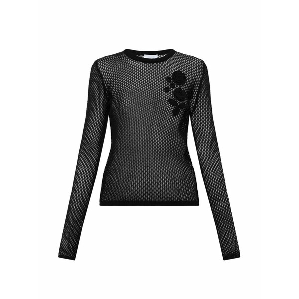 ガニー レディース 編み物\u0026プルオーバー アウター Floral-appliqu￡ crochet-knit sweater Black