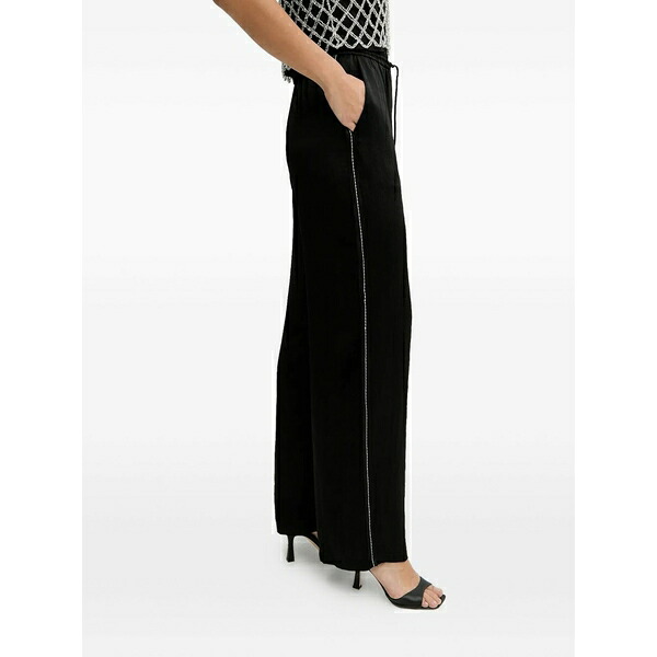 ピンコ レディース 心地よいズボン下 ボトムス Side-stripe satin trousers Black